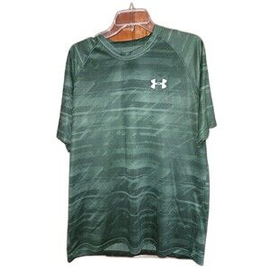 Under Armour HeatGear Green Pattern Logo Tee Sz L Performance Training Shirt
